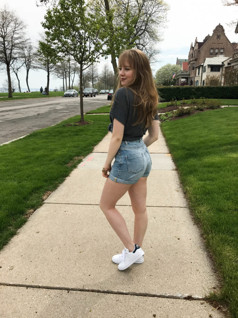A CASUAL BASIC GRAY TEE WITH HIGH WAISTED SHORTS